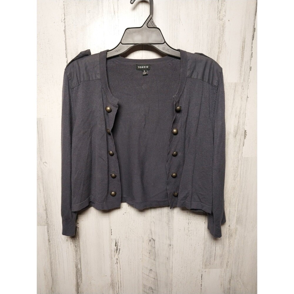 Torrid 2X Cropped Gray Military Style Cardigan